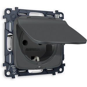 Изображение товара Комплект механизма встраиваемый Ambrella Volt электрической розетки OMEGA MO908010 Графит мягкое касание с заземлением с шторками и защитной крышкой 2P+E 16A-250V IP44 QUANT