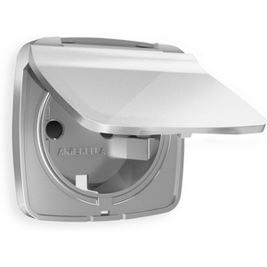 Изображение товара Лицевая панель Ambrella Volt OMEGA (Серебро глянец) для электрической розетки с заземлением со шторками и крышкой IP44 OP4080