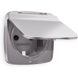 Изображение товара Лицевая панель Ambrella Volt OMEGA (Сталь матовый) для электрической розетки с заземлением со шторками и крышкой IP44 QUANT AP5080