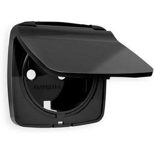Изображение товара Лицевая панель Ambrella Volt OMEGA (Черный матовый) для электрической розетки с заземлением со шторками и крышкой IP44 QUANT OP8080