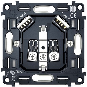 Изображение товара Механизм встраиваемый электрической розетки Ambrella Volt 2USB A+A 18W быстрая зарядка с заземлением на винтовых зажимах 16A 250V QUANT VM155