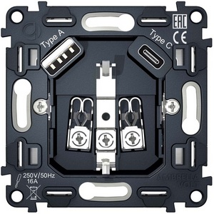 Изображение товара Механизм встраиваемый электрической розетки Ambrella Volt 2USB A+C 20W быстрая зарядка с заземлением на винтовых зажимах 16A 250V QUANT VM160