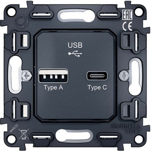 Изображение товара Механизм встраиваемый розетки Ambrella Volt 2USB A+C 20W быстрая зарядка QUANT VM177