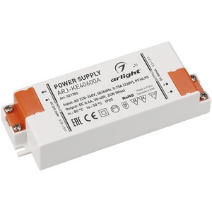 Изображение товара Блок питания ARJ-KE40600A (24W, 600mA, PFC) (Arlight, IP20 Пластик) 021382