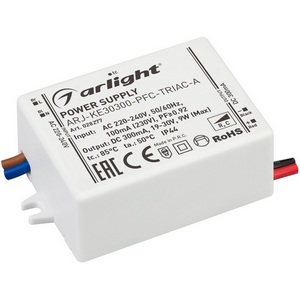 Изображение товара Блок питания ARJ-KE30300-PFC-TRIAC-A (9W, 300mA) (Arlight, IP44 Пластик) 028277