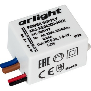 Изображение товара Блок питания 220V ARJ-KE04300-MINI (1.2W, 300mA) (Arlight, IP20 Пластик) 030177