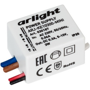 Изображение товара Блок питания ARJ-KE10300-MINI (3W, 300mA) (Arlight, IP20 Пластик) 030187