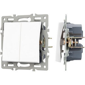Изображение товара Механизм выключателя двухклавишный встраиваемый проходной SWT-MKP2-PL-WH (250V, 16A) Arlight 043727