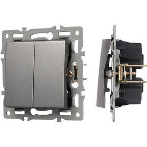 Изображение товара Механизм выключателя двухклавишный встраиваемый проходной SWT-MKP2-PL-GR (250V, 16A) Arlight 043729