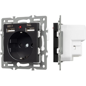 Изображение товара Механизм встраиваемый розетки с USB зарядкой SCT-MUAA-PL-BK (250V, 16A) Arlight 043734