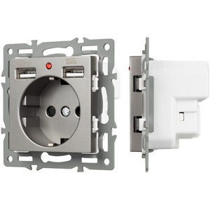 Изображение товара Механизм встраиваемый розетки с USB зарядкой SCT-MUAA-PL-GR (250V, 16A) Arlight 043735