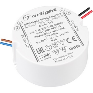 Изображение товара Блок питания ARPJ-SP-42350-PFC-TRIAC-R (15W, 21-42V, 350mA) (Arlight, IP65 Пластик) 047589