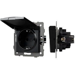 Изображение товара Механизм встраиваемый розетки влагозащищённый с шторкой SCT-MCP-PL-BK-V (250V, 16A) IP44 Arlight 049835