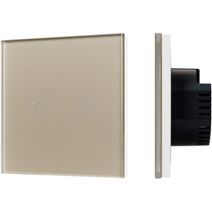 Изображение товара Выключатель встраиваемый сенсорный двухклавишный с подсветкой SWT-OMALI-S02-ZB-GD (250V, 10A, Zigbee) (Arlight, Стекло, Умный дом, Алиса) 050038