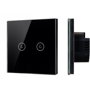 Изображение товара Выключатель встраиваемый сенсорный двухклавишный с подсветкой SWT-OMALI-S02-ZB-BK (250V, 10A, Zigbee) (Arlight, Стекло, Умный дом, Алиса) 050040