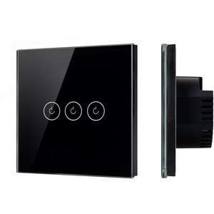 Изображение товара Выключатель встраиваемый сенсорный трехклавишный с подсветкой SWT-OMALI-S03-ZB-BK (250V, 10A, Zigbee) (Arlight, Стекло, Умный дом, Алиса) 050046