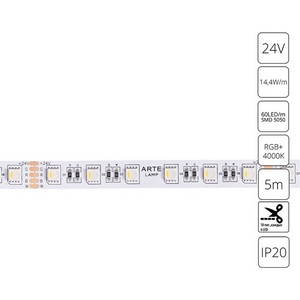 Изображение товара Светодиодная лента 5050 24V 14,4W/m RGB+W 4000К 5м Arte Lamp Tape A2406012-01-RGB4K