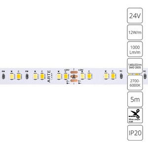 Изображение товара Светодиодная лента 2835 24V 12W/m mix 2700-6000К 5м Arte Lamp Tape A2414010-01-mix