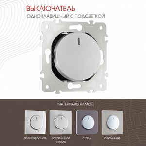Изображение товара Выключатель встраиваемый одноклавишный с подсветкой Arte Milano am-202 202.31-1.silver