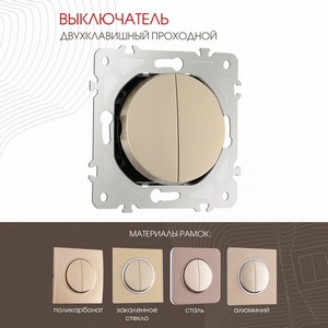 Изображение товара Выключатель встраиваемый двухклавишный проходной Arte Milano am-202 202.32-2.shampan