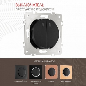 Изображение товара Выключатель встраиваемый двухклавишный проходной с подсветкой Arte Milano am-202 202.33-2.black