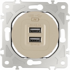 Изображение товара Розетка встраиваемая USB 2.1А+1А Arte Milano am-202 202.46-1.shampan