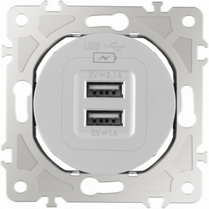 Изображение товара Розетка встраиваемая USB 2.1А+1А Arte Milano am-202 202.46-1.silver