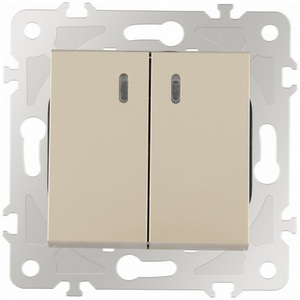 Изображение товара Выключатель встраиваемый двухклавишный с подсветкой Arte Milano am-203 203.31-2.shampan