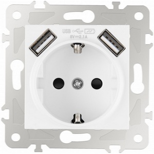 Изображение товара Розетка встраиваемая с заземлением, шторками и USBх2 DC 5V 2.1A Arte Milano am-203 203.47-1.white