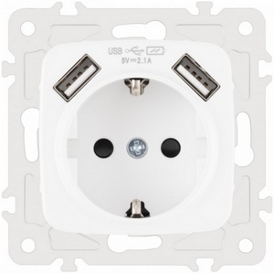 Изображение товара Розетка встраиваемая с заземлением, шторками и USBх2 DC 5V 2.1A Arte Milano am-205 205.47-1.white