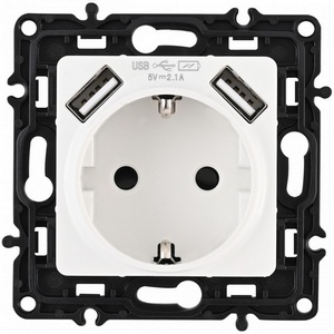 Изображение товара Розетка встраиваемая с заземлением, шторками и USBх2 DC 5V 2.1A Arte Milano am-217 217.47-1.white