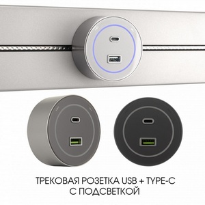 Изображение товара Трековая розетка USB Type A+С 3.1A 250V с подсветкой (серебро) Arte Milano Am-track-sockets-39 399732TS/USB-Type-C Silver