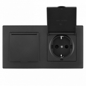 Изображение товара Розетка встраиваемая двойная с заземлением, шторками и защитной крышкой в комплекте с рамкой (черный) IP44 Arte Milano SET06-2 SET06-2-41-1x2 black