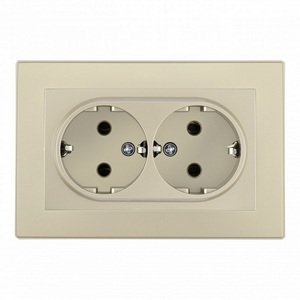 Изображение товара Розетка встраиваемая двойная с заземлением и шторками в комплекте с рамкой (шампань) Arte Milano SET06-2 SET06-double-40-2 shampan