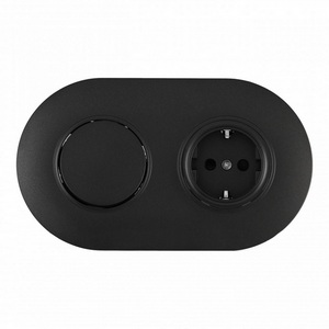 Изображение товара Розетка встраиваемая с заземлением и шторками с одноклавишным выключателем в комплекте с рамкой на два поста (черный) Arte Milano SET08-2 SET08-2-40-1-30-1 black