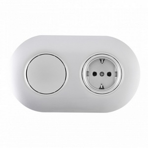 Изображение товара Розетка встраиваемая с заземлением и шторками с одноклавишным выключателем в комплекте с рамкой на два поста (серебро) Arte Milano SET08-2 SET08-2-40-1-30-1 silver