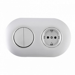 Изображение товара Розетка встраиваемая с заземлением и шторками с двухклавишным выключателем в комплекте с рамкой на два поста (серебро) Arte Milano SET08-2 SET08-2-40-1-30-2 silver