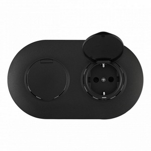 Изображение товара Розетка встраиваемая двойная с заземлением, шторками и защитной крышкой в комплекте с рамкой (черный) IP44 Arte Milano SET08-2 SET08-2-41-1x2 black