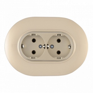 Изображение товара Розетка встраиваемая двойная с заземлением и шторками в комплекте с рамкой (шампань) Arte Milano SET08-2 SET08-double-40-2 shampan