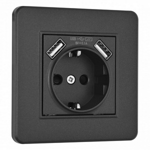 Изображение товара Комплект розетки встраиваемый с заземлением, шторками, USBх2 и рамкой (черный) Arte Milano SET16-1 SET16-1-47-1 black