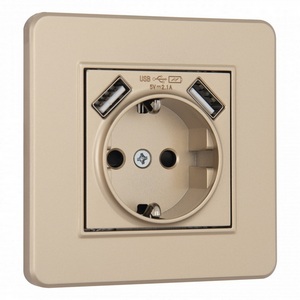 Изображение товара Комплект розетки встраиваемый с заземлением, шторками, USBх2 и рамкой (шампань) Arte Milano SET16-1 SET16-1-47-1 shampan