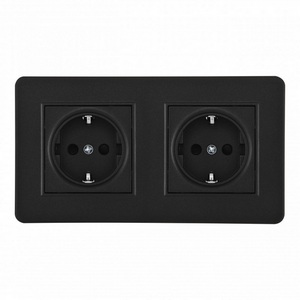 Изображение товара Розетка встраиваемая двойная с заземлением и шторками в комплекте с рамкой (черный) Arte Milano SET16-2 SET16-2-40-1x2 black