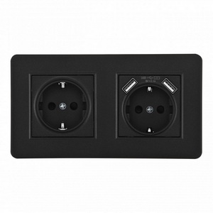 Изображение товара Розетка встраиваемая двойная c заземлением, шторками и USBх2 в комплекте с рамкой (черный) Arte Milano SET16-2 SET16-2-47-1-40-1 black