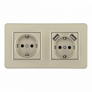 Изображение товара Розетка встраиваемая двойная c заземлением, шторками и USBх2 в комплекте с рамкой (шампань) Arte Milano SET16-2 SET16-2-47-1-40-1 shampan