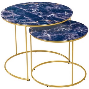Изображение товара Набор кофейных столиков темно-синий с ножками матовое золото, 2шт Bradex Home Tango FR 0757 (круглая столешница, О-образная опора)