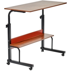 Изображение товара Стол (регулировка по высоте) на колесах многофункциональный 80x40x66-90 см, с полкой, темное дерево, чёрный Bradex Home Isola FR 0688 (прямоугольная столешница, I I-образная опора)