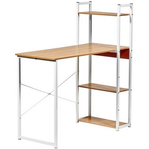 Изображение товара Стол с деревянной столешницей письменный с полками 100x45x110 см, светлое дерево, белый Bradex Home Frame FR 0691 (прямоугольная столешница)