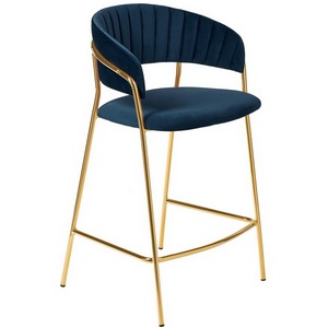Изображение товара Стул полубарный синий с золотыми ножками Bradex Home Turin FR 0909