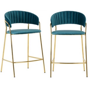 Изображение товара Комплект из 2-х стульев полубарных Turin бирюзовый с золотыми ножками Bradexhome арт.FR 0162P