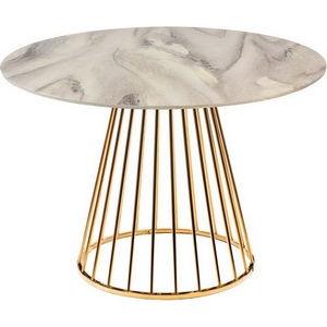 Изображение товара Стол Liverpool диам.100см, керамогранит белый мрамор с золотистыми ножками Bradex Home FR 1059